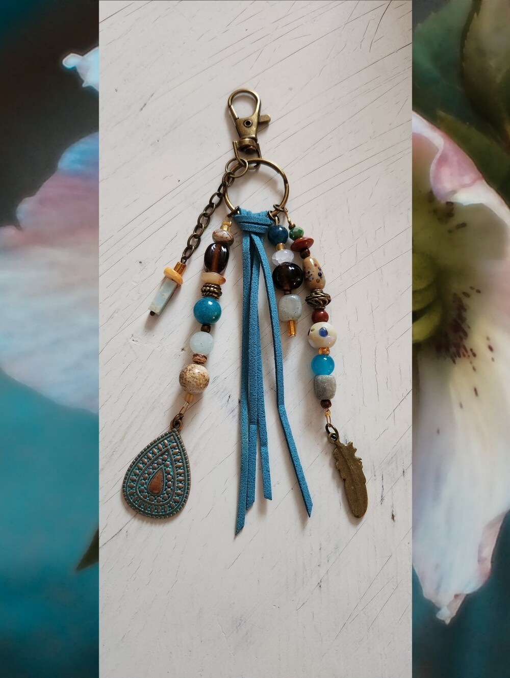 Handmade Turquoise Beaded Tassel Keychain Purse Charm